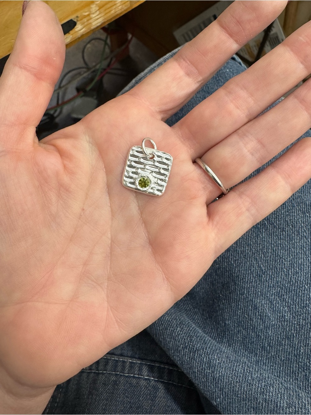 Handmade Solid Silver Brick Pendant with Peridot